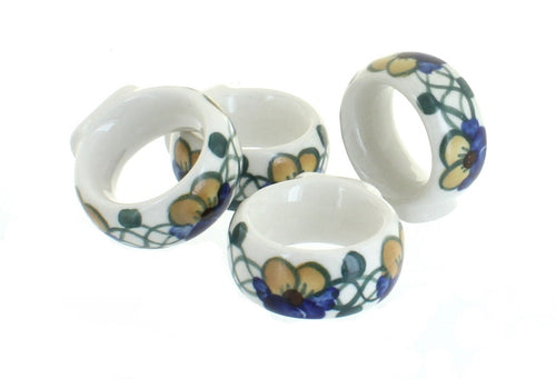 Polish Pottery Pansies Napkin Ring Set