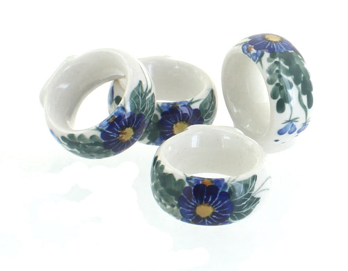 Polish Pottery Forget Me Not Napkin Ring Set