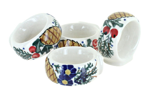 Polish Pottery Pinecone Napkin Ring Set