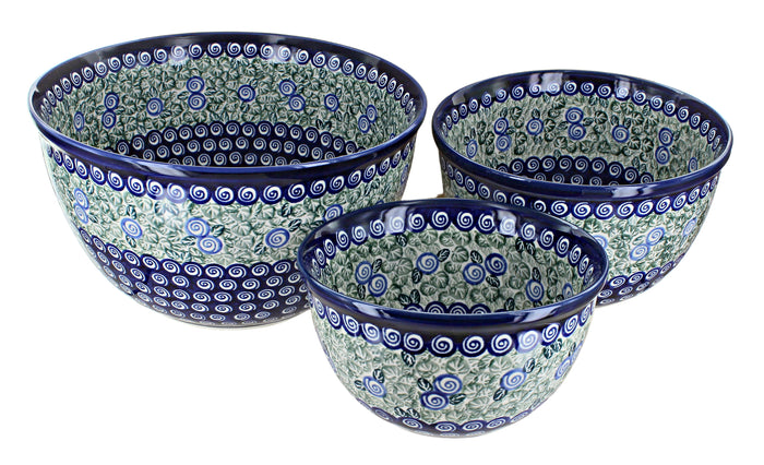 Polish Pottery Seaside Swirl Mixing Bowl Set
