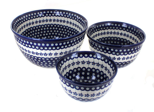 Polish Pottery Flowering Peacock Mixing Bowl Set