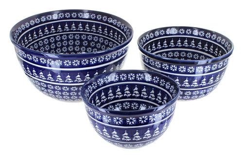 Polish Pottery Winter Nights 3PC Mixing Bowl Set