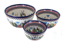 Polish Pottery Floral Butterfly Mixing Bowl Set