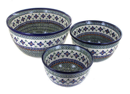 Polish Pottery Mosaic Flower Mixing Bowl Set