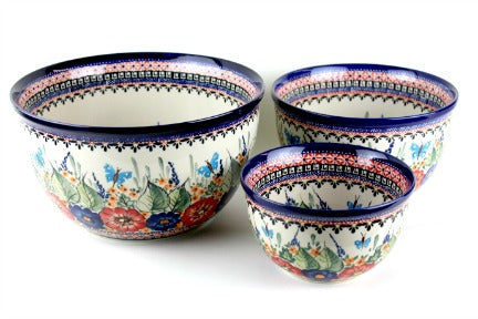 Floral Butterfly Mixing Bowl Set Polish Pottery