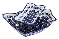 Polish Pottery Flowering Peacock 3 Piece Rectangular Serving Dish Set