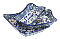 Polish Pottery Mosaic Flower 3 Piece Rectangular Serving Dish Set