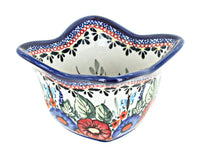 Polish Pottery Floral Butterfly Small Square Scallop Bowl