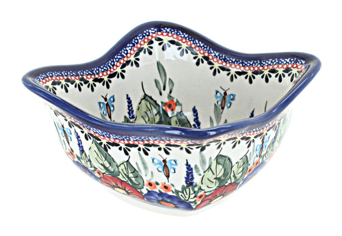 Polish Pottery Floral Butterfly Medium Square Scallop Bowl