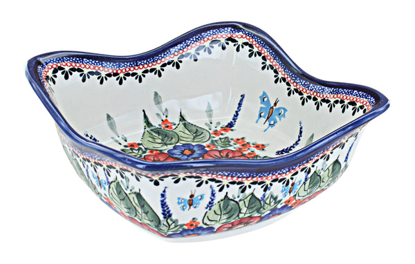 Floral Butterfly Large Square Scallop Bowl