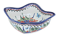 Polish Pottery Floral Butterfly Large Square Scallop Bowl