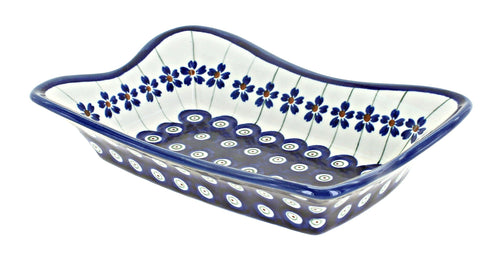 Polish Pottery Flowering Peacock Small Rectangular Tray