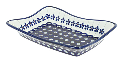 Polish Pottery Flowering Peacock Medium Rectangular Tray