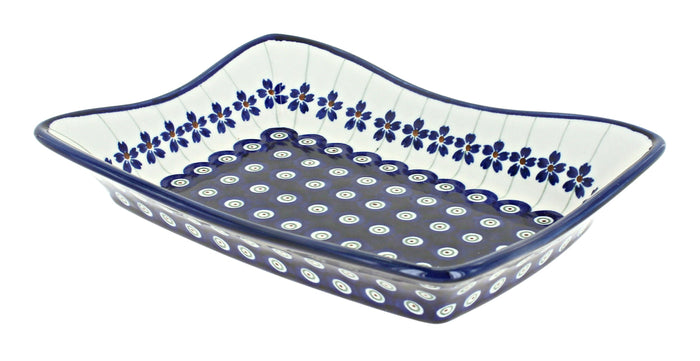 Polish Pottery Flowering Peacock Medium Rectangular Tray