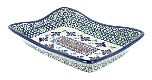 Polish Pottery Mosaic Flower Medium Rectangular Tray