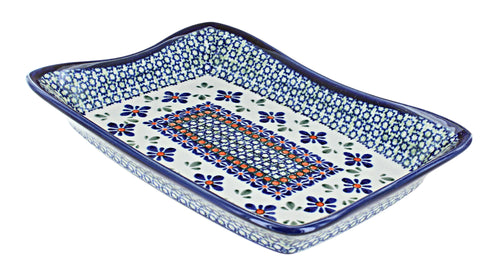 Polish Pottery Mosaic Flower Large Rectangular Tray