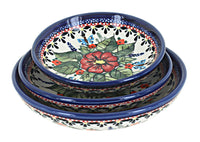 Polish Pottery Floral Butterfly 3 Piece Shallow Dish Set