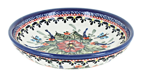 Polish Pottery Floral Butterfly Large Shallow Dish