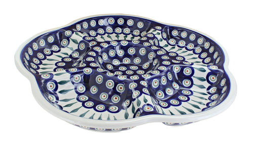 Polish Pottery Peacock Chip & Dip Tray