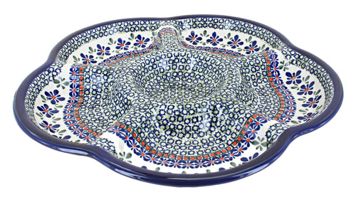 Polish Pottery Mosaic Flower Chip & Dip Tray