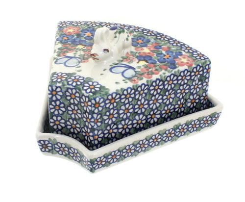 Polish Pottery Garden Butterfly Cheese Dish with Mouse