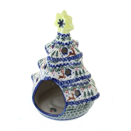 Polish Pottery Reindeer Delight Christmas Tree Luminary