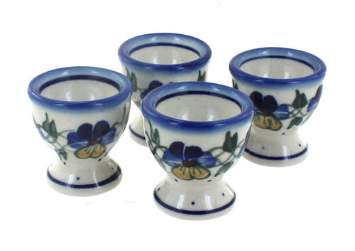 Polish Pottery Pansies Egg Cup Set