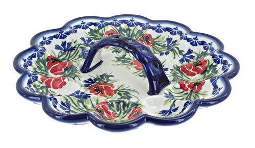 Polish Pottery Cherry Red Bouquet Egg Plate