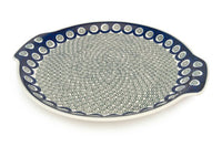 Peacock Swirl Round Serving Tray with Handles Polish Pottery