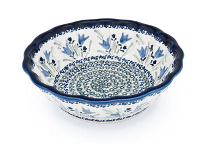 Blue Tulip Large Scallop Bowl Polish Pottery