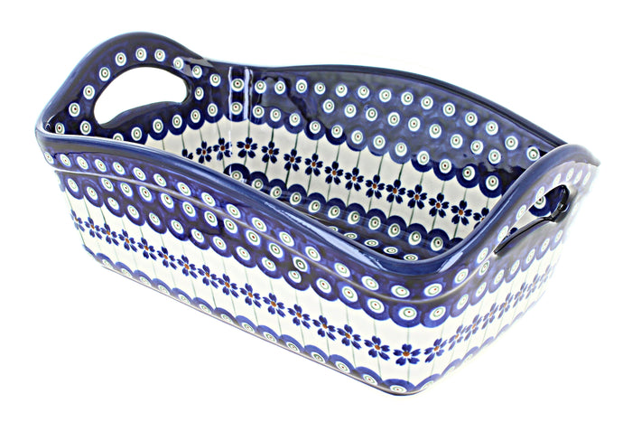Polish Pottery Flowering Peacock Basket with Handles