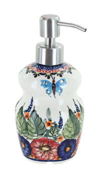 Polish Pottery Floral Butterfly Soap Dispenser