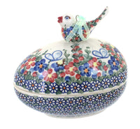 Polish Pottery Garden Butterfly Egg Box with Bird