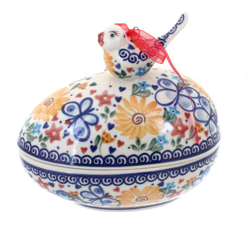 Polish Pottery Butterfly Egg Box with Bird