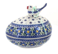 Polish Pottery Spring Blossom Egg  Box with Bird