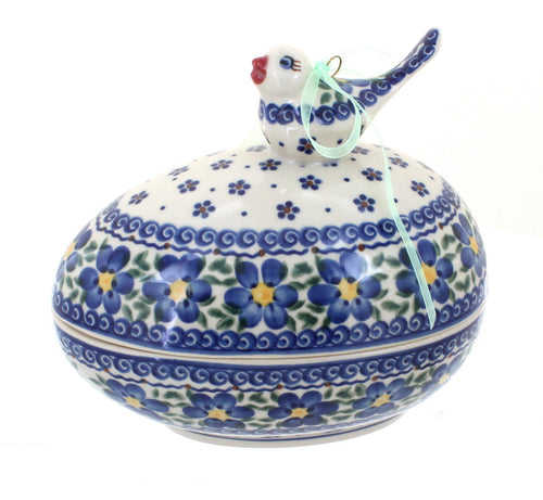 Polish Pottery Spring Blossom Egg  Box with Bird