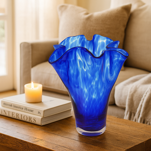 Cobalt Confetti Ribbon Vase Polish Pottery