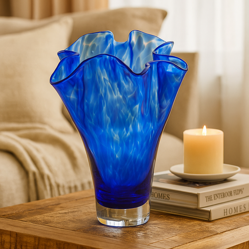 Cobalt Confetti Ribbon Vase Polish Pottery