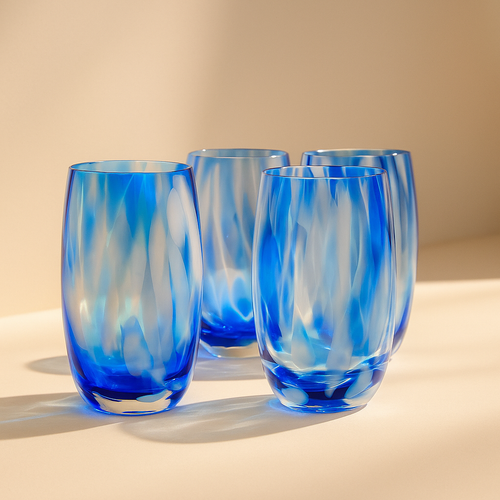 Cobalt and Opal Confetti Water Glass Set Polish Pottery