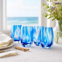 Cobalt and Opal Confetti Water Glass Set Polish Pottery
