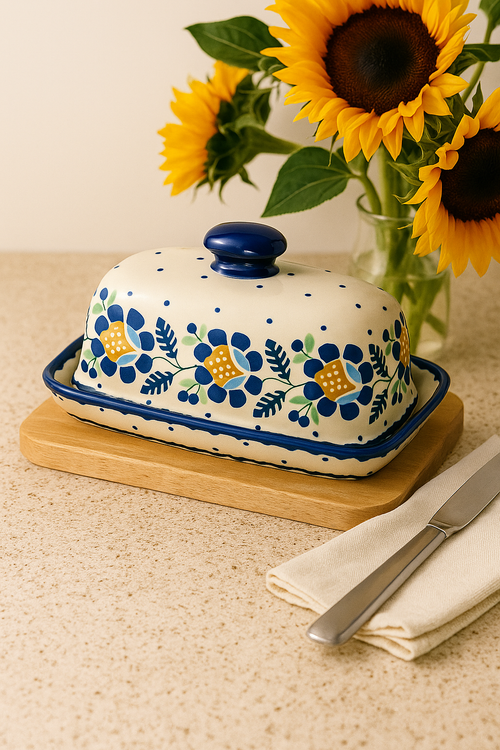 Sunflower Butter Dish Polish Pottery