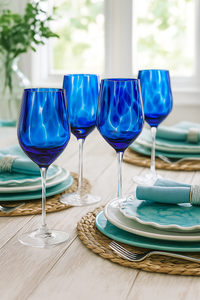 Cobalt Confetti Wine Glass Set Polish Pottery