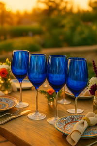 Cobalt Confetti Wine Glass Set Polish Pottery