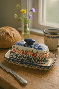 Garden Bouquet Butter Dish Polish Pottery