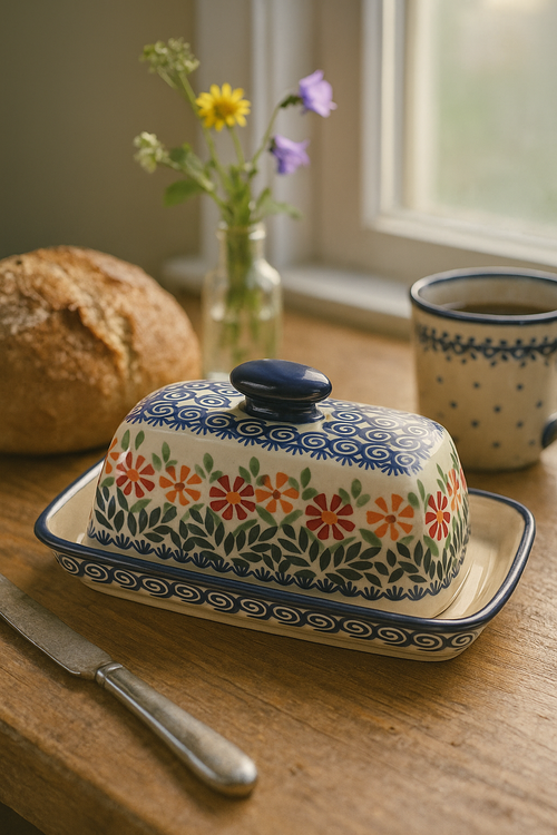 Garden Bouquet Butter Dish Polish Pottery