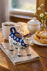Blue Violet Cow Creamer Polish Pottery