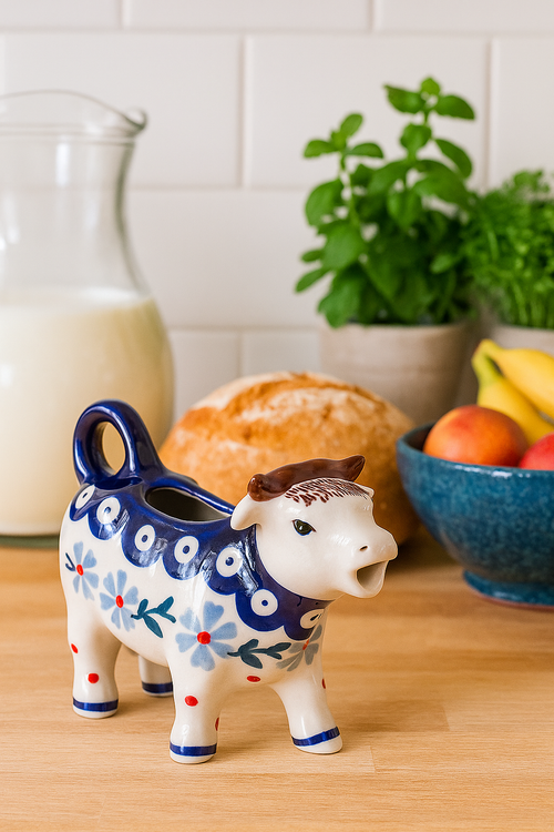 Blue Violet Cow Creamer Polish Pottery