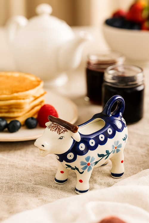 Blue Violet Cow Creamer Polish Pottery