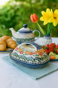 Garden Bouquet Butter Dish with Handle Polish Pottery