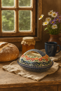 Garden Bouquet Butter Dish with Handle Polish Pottery